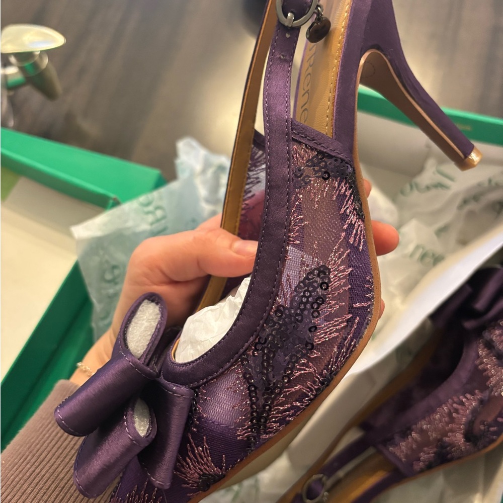 NWT J Renee Deloris plum purple sequin mesh satin  heels